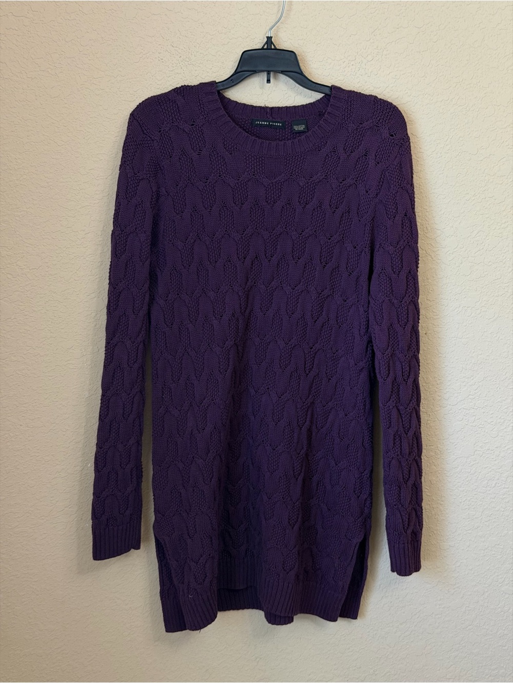 JEANNE PIERRE Cable Knit Sweater Mini Dress in Purple 100% Cotton - Picture 2 of 6